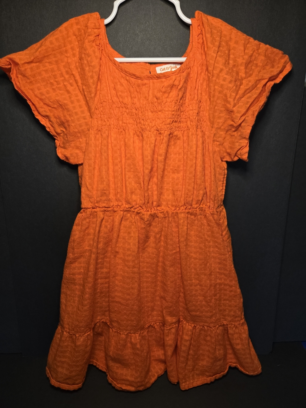 Cat & Jack Orange Short Sleeve Smocked Tiered Dress